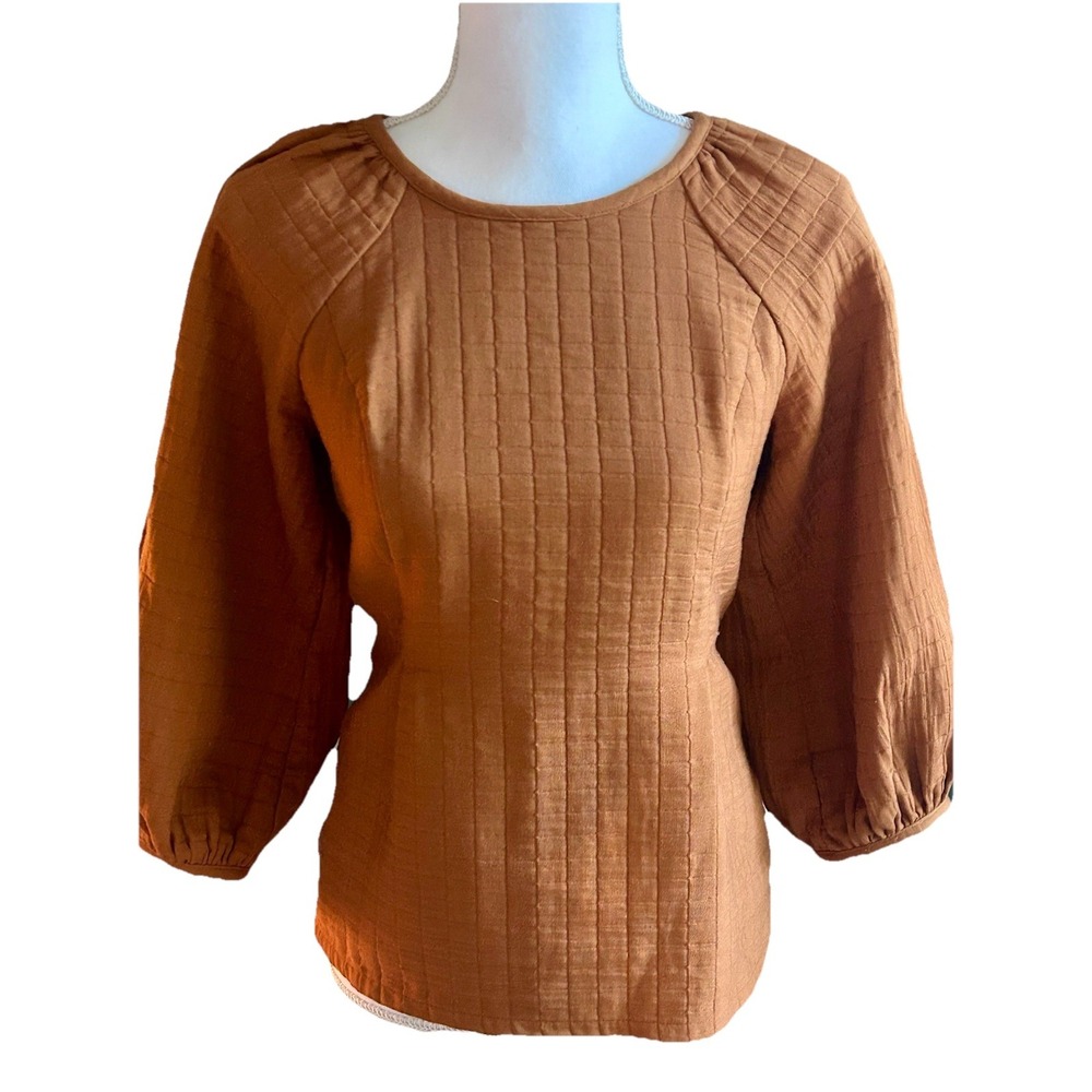 Levi's 3/4 Sleeve Quilted Tailored Cotton Terra Cotta Shirt Blouse Boho X-Small - Picture 1 of 11